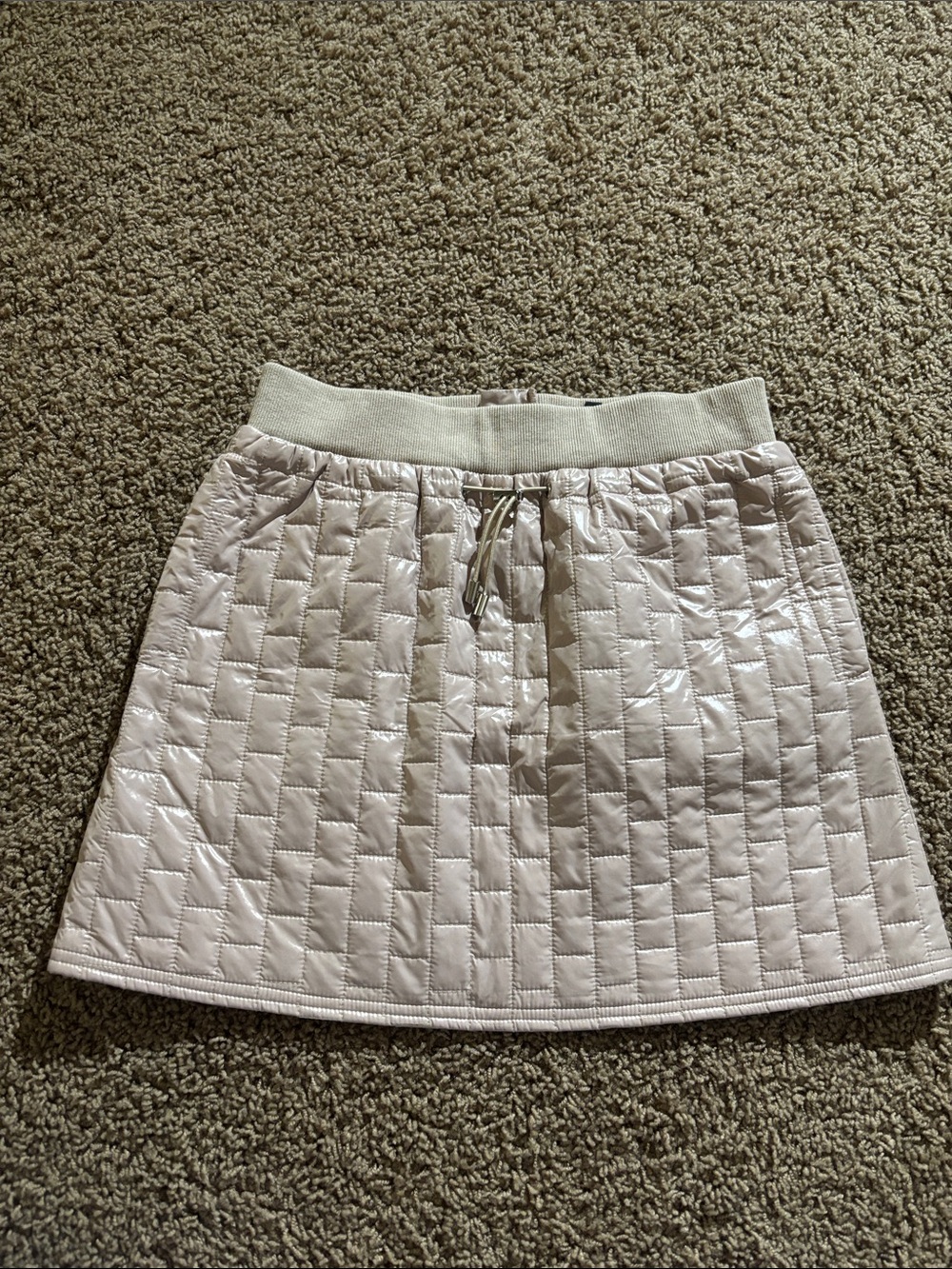 Herve Leger Pale Pink Quilted Mini Skirt with Drawstring Waist